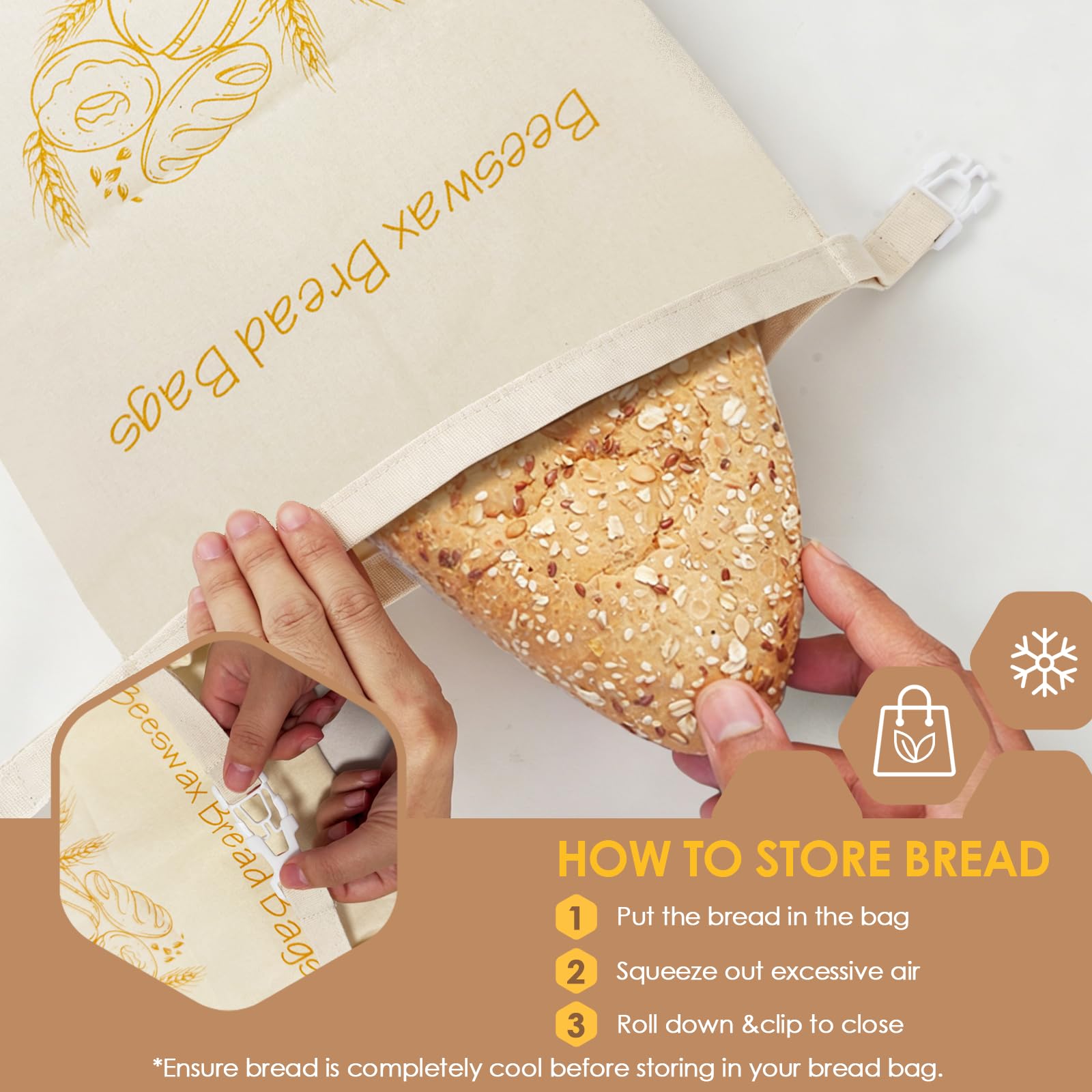 2-Pack Reusable Beeswax Bread Bags - Large 17x13 Inch for Sourdough & Homemade Bread Storage | All-Natural Beeswax Preservation, Eco-Friendly Cotton Food Bags - Easy to Clean & Daily Use