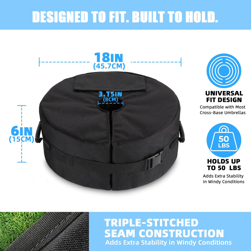 MTSBDM 18" Round Umbrella Base Weight Bag with Side-Slot Opening – Fits Offset, Cantilever, Flagpole & Outdoor Patio Umbrella Stands – Portable, Easy Fill & Install – Weather Resistant