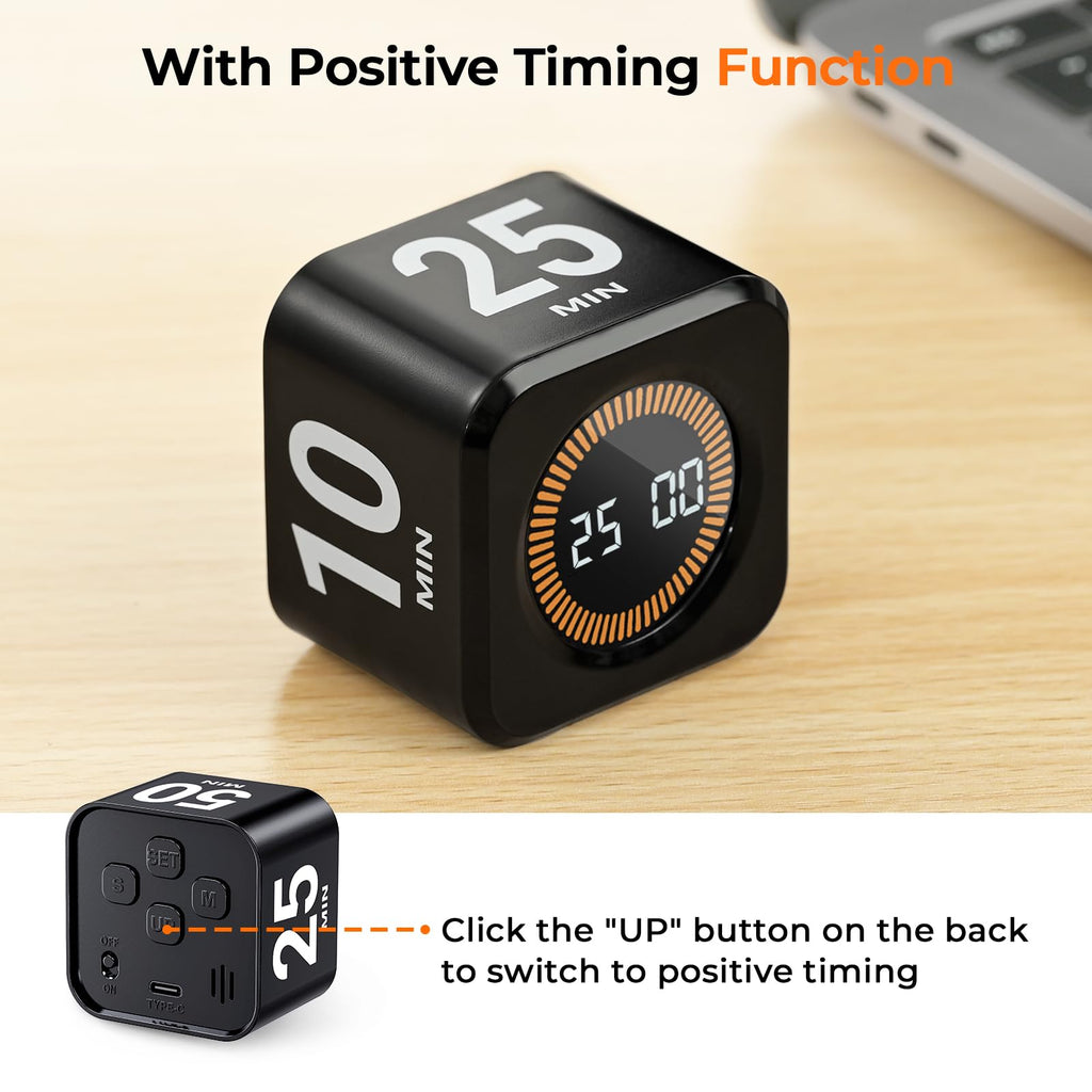 EooCoo Visual Pomodoro Timer, Office Accessories Gravity Productivity Timer, ADHD Tool, 4 Preset Time (5/10/25/50 min), Rechargeable with Visual Display & Countdown/Up Ring, Kitchen Desk Task Manager