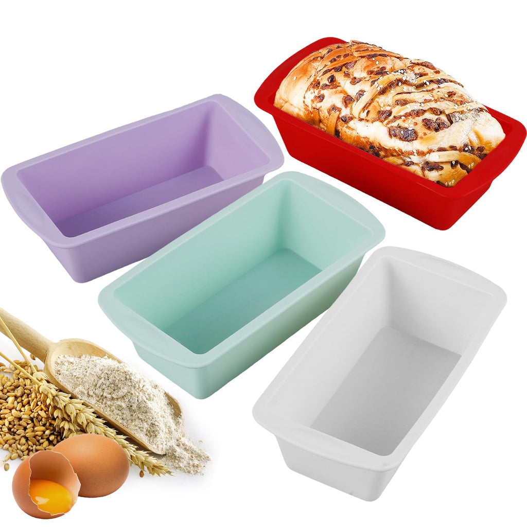 4Pcs Silicone Bread Loaf Pan Non Stick Loaf Baking Mold Heat Resistant Loaf Tins Reusable Bread Toast Mold Easy Release Air Fryer Cake TinRectangular for Kitchen Cake Bread 7.7 x 3.7 x 2.2 inches