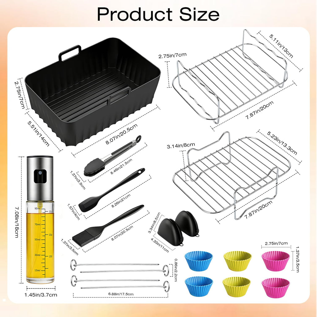 16 PCS Hot Air Fryer Accessories - Air Fryer Accessories Set for Ninja Foodi Max Dual Zone AF400EU/AF300EU, AF400EUCP, DZ400EU, 7.6L - 9.5L | BPA-Free, Dishwasher Safe, Reusable