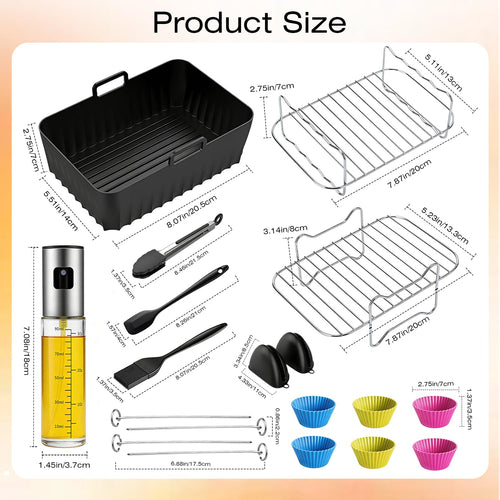 16 PCS Hot Air Fryer Accessories - Air Fryer Accessories Set for Ninja Foodi Max Dual Zone AF400EU/AF300EU, AF400EUCP, DZ400EU, 7.6L - 9.5L | BPA-Free, Dishwasher Safe, Reusable