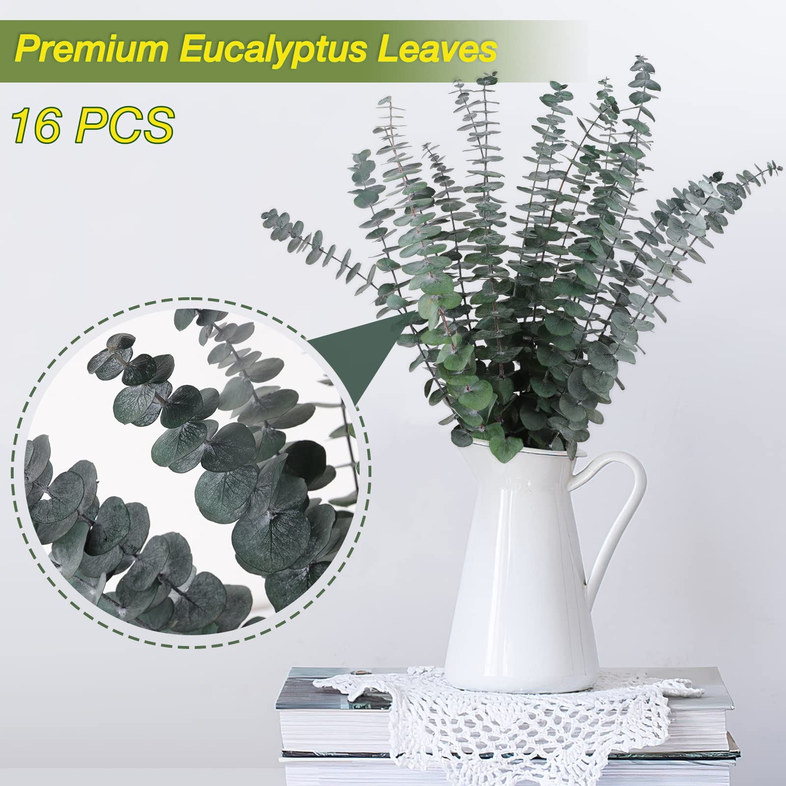16Pcs-Preserved-Dried-Eucalyptus-Branches,17" Pure Natural Fresh Eucalyptus Plant for Shower, Real Eucalyptus Bunch for Vase Filler, Present for Mother, Dried Flowers Arrangement, Floral Home Decor