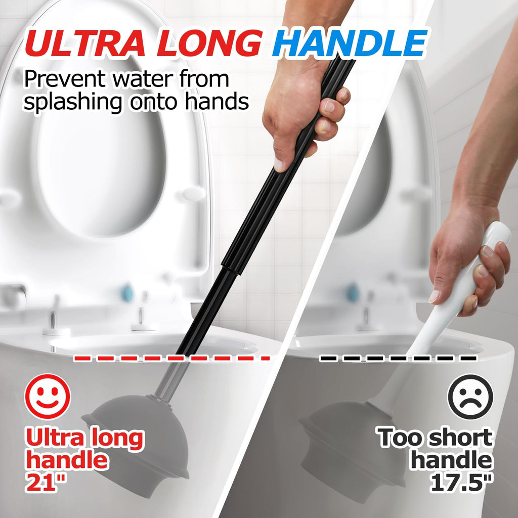 FORASTO 2Pack 2 in 1 Toilet Brush and Plunger Set, Extended Handle Plunger,Toilet Bowl Brush Plunger Set,Bathroom Cleaning Tools,Toilet Brush Plungers Combo,Cleaning Brush