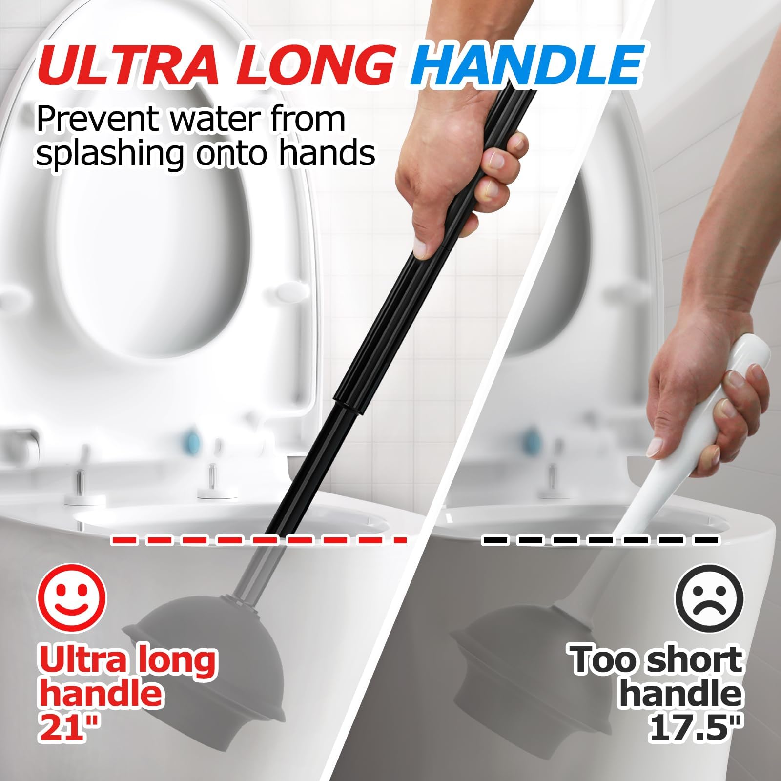 FORASTO 2Pack 2 in 1 Toilet Brush and Plunger Set, Extended Handle Plunger,Toilet Bowl Brush Plunger Set,Bathroom Cleaning Tools,Toilet Brush Plungers Combo,Cleaning Brush