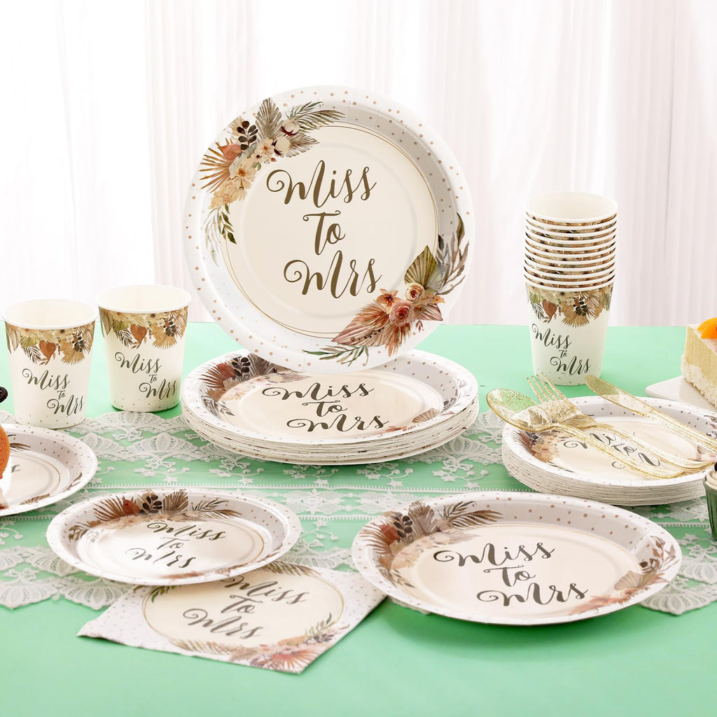 Gudvilla Boho Bridal Shower Decorations, 168Pcs Bridal Shower Plates and Napkins Sets Serve 24, Miss to Mrs, Love is In Bloom, Love is Brewing, Bride To Be, Bachelorette, Fall in Love Wedding Shower