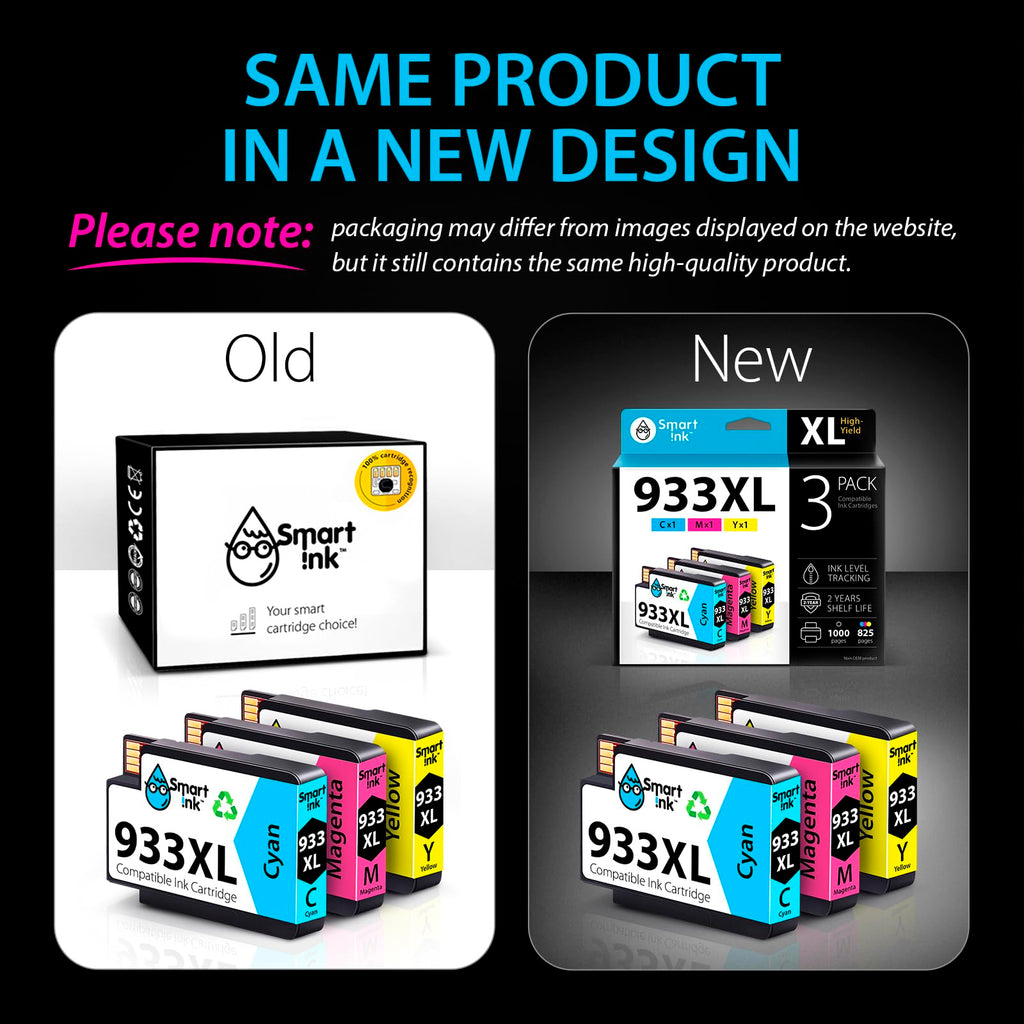 Smart Ink Compatible Ink Cartridge for HP 932 XL 933 XL 932XL 933XL 3 Pack Combo (C/M/Y Colors) Ink Cartridges High Capacity Works with HP Officejet 6600 6100 6700 7110 7610 7612