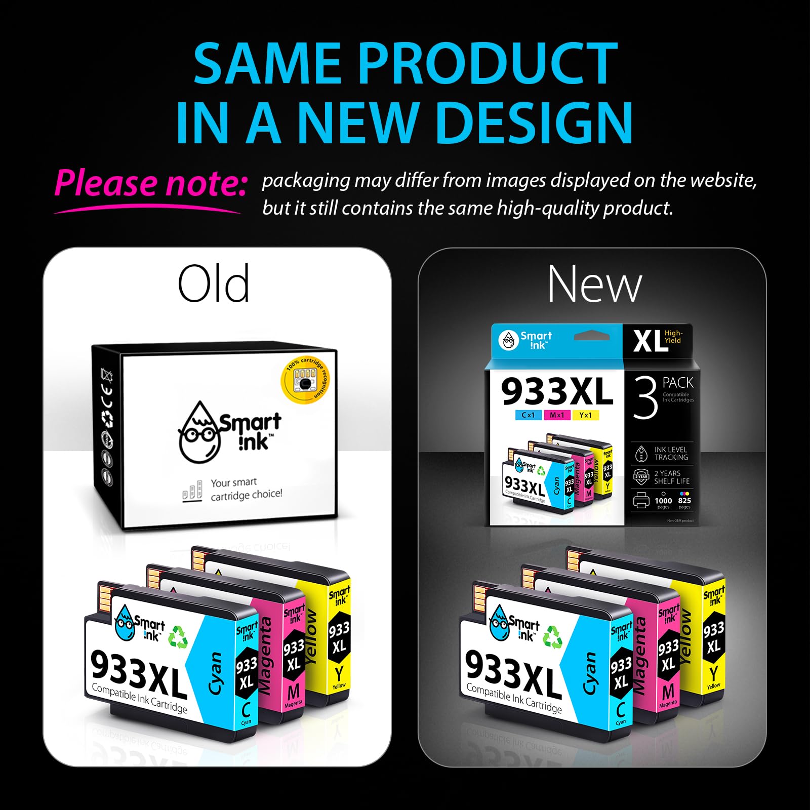 Smart Ink Compatible Ink Cartridge for HP 932 XL 933 XL 932XL 933XL 3 Pack Combo (C/M/Y Colors) Ink Cartridges High Capacity Works with HP Officejet 6600 6100 6700 7110 7610 7612
