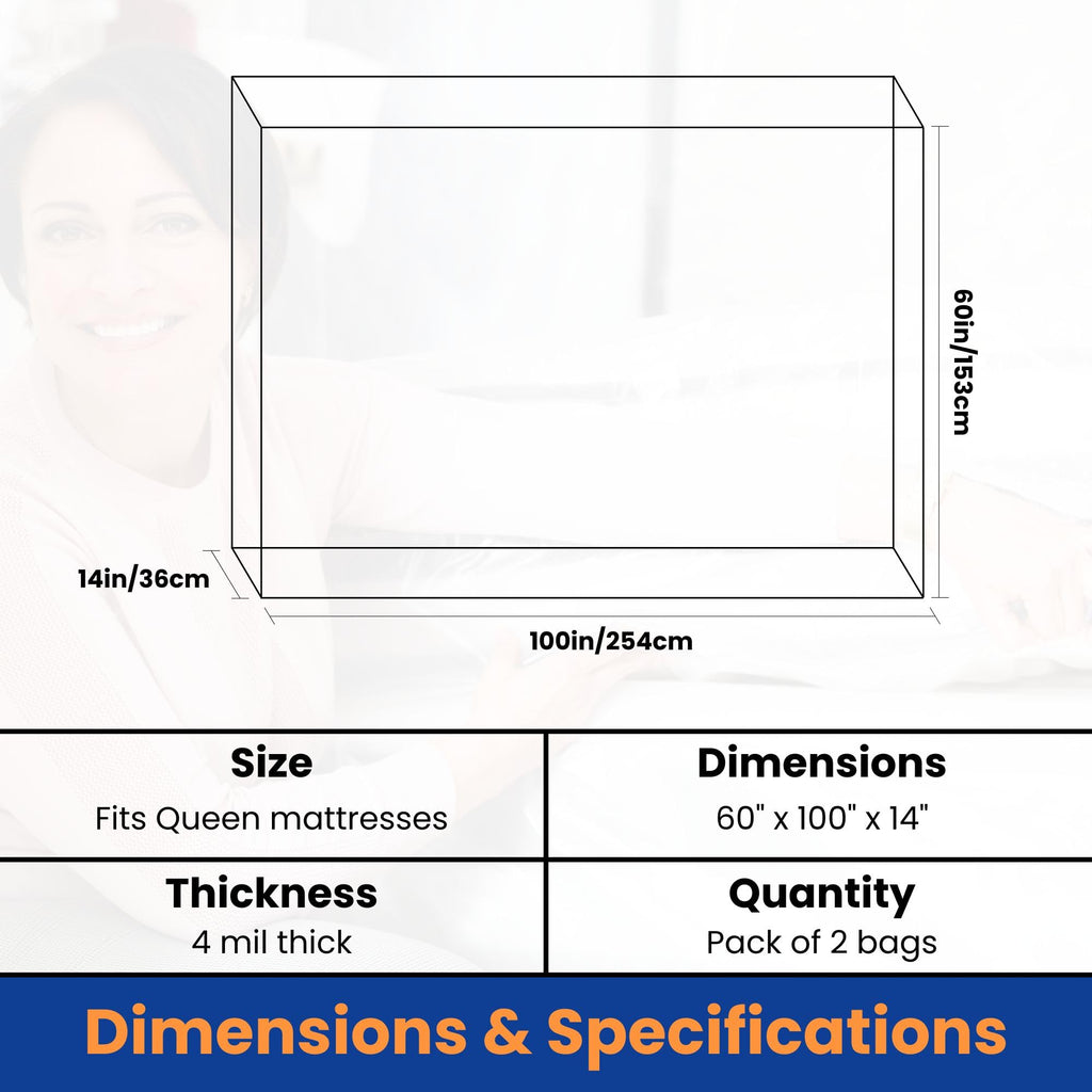 VICMORE 2-Pack 4 Mil Queen Mattress Bags for Moving & Storage, Heavy-Duty Plastic Covers, Dustproof & Tear-Resistant (60" x 100" x 14")