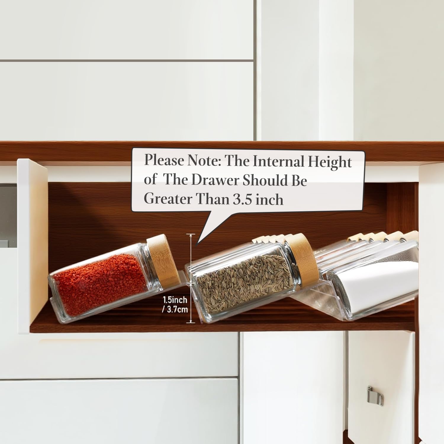 4 Tier Spice Drawer Organizer, Clear Acrylic Seasoning Organizer Rack, Spice Rack Tray for Cabinet/Countertop, Kitchen Seasoning Jars Drawers Insert (Jars Not Included/Expandable From 9" to 18")