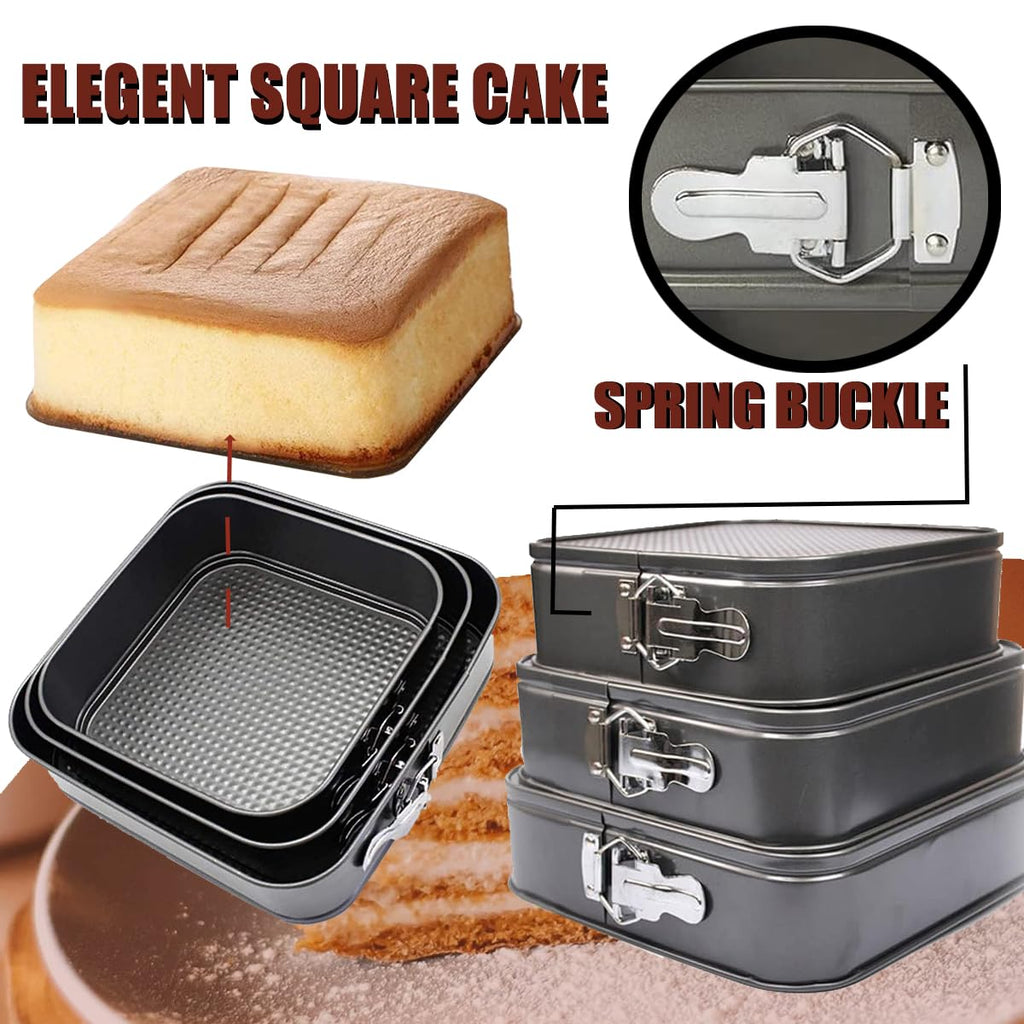 Springform Pan Set, 9.5/10/11Inch Square Cake Pans, Nonstick Bakeware Springform, Leakproof Cake Pans with Removable Bottom for Baking, Cheesecake Pan