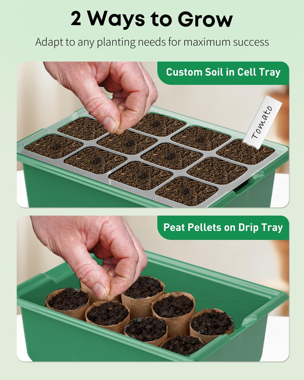 Pawfly 10-Pack Seed Starter Trays with 4" Humidity Domes, 120 Cells Total + Planting Tools & Labels, Reusable Indoor Seedling Germination Kit