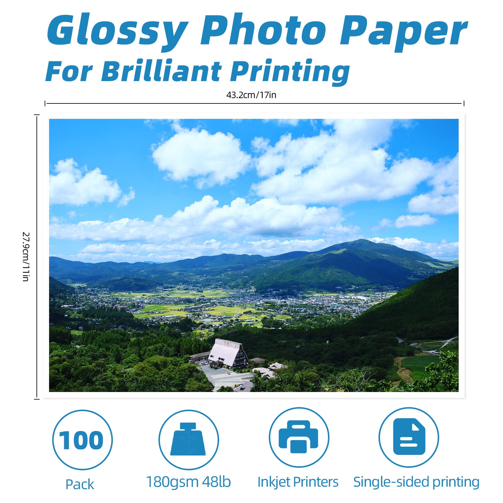 Uinkit Thin 11x17 Inkjet Glossy Photo Paper 100 Sheets 48lb Poster Paper for Printer Professional Photographic Paper