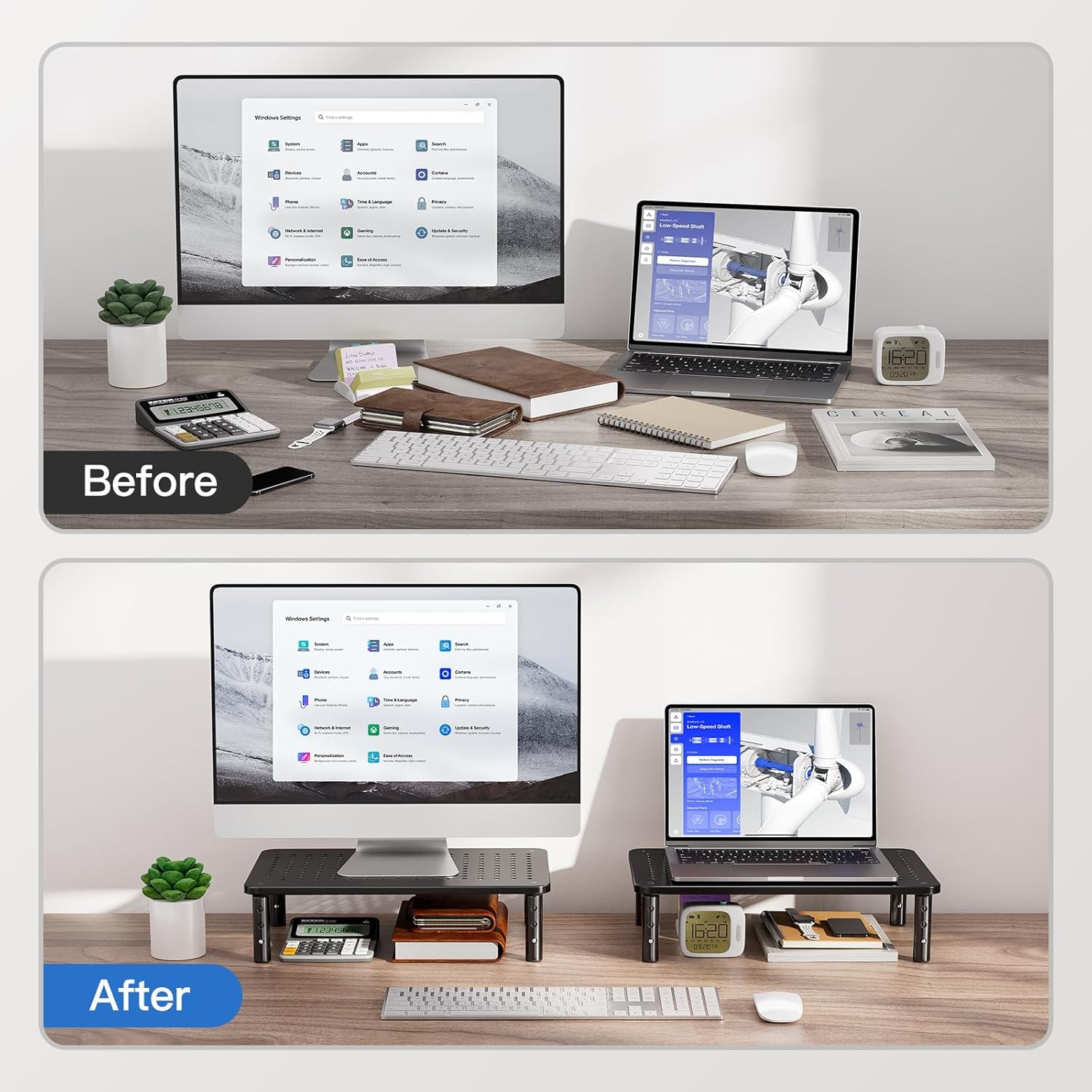 HUANUO Dual Monitor Stands - Monitor Stand with Sturdy, 2 Monitor Stand Height Adjustable, Computer Monitor Stand for 2 Monitors, Laptop Stand for Desk, Monitor Riser for Computer, Monitor, PC