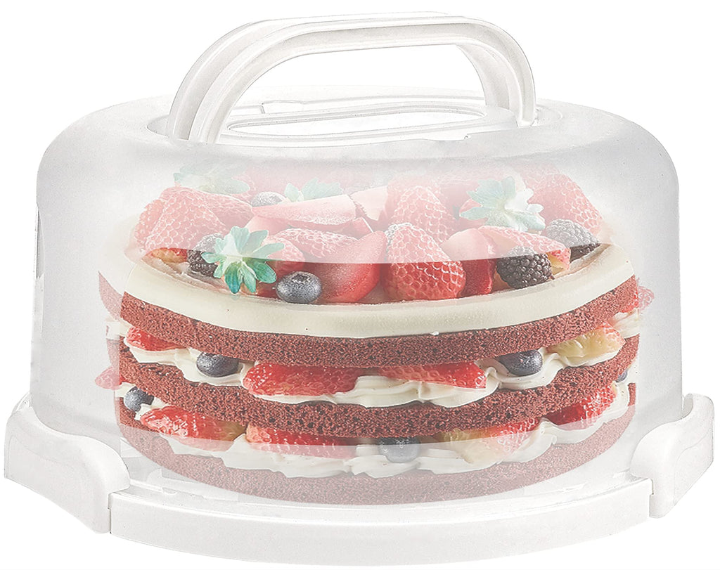 Yesland Cake Carrier with Collapsible Handle - White Cake Container and Holder with Lid - Portable Plastic Round Cake Cover for 10 inch Cake, Pies, Cookies, Nuts, Muffins, Cupcakes and Fruit