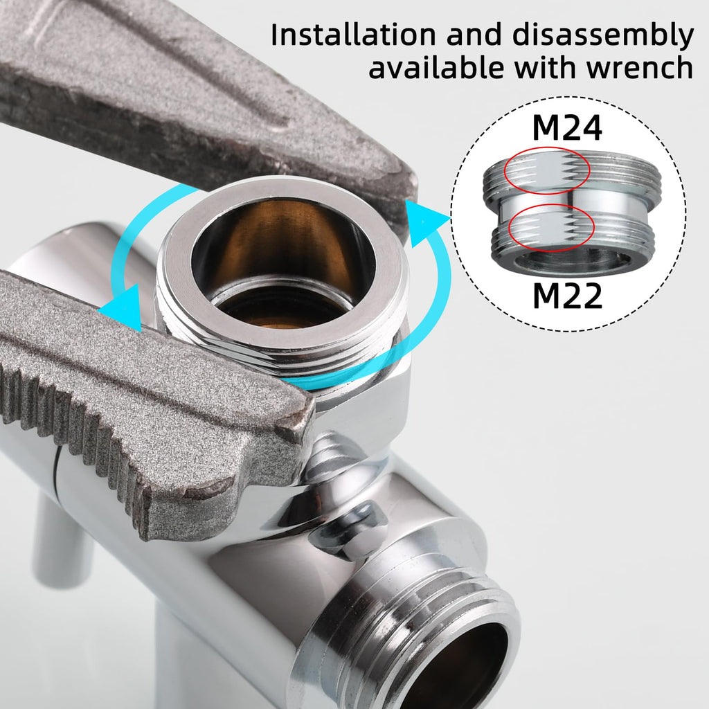 Tecmolog Brass Sink Valve Diverter Faucet Splitter for Kitchen or Bathroom, Faucet Adapter 3 Way Faucet Diverter Valve, Sink Faucet Replacement Part M22 X M24, Chrome, SBA021C
