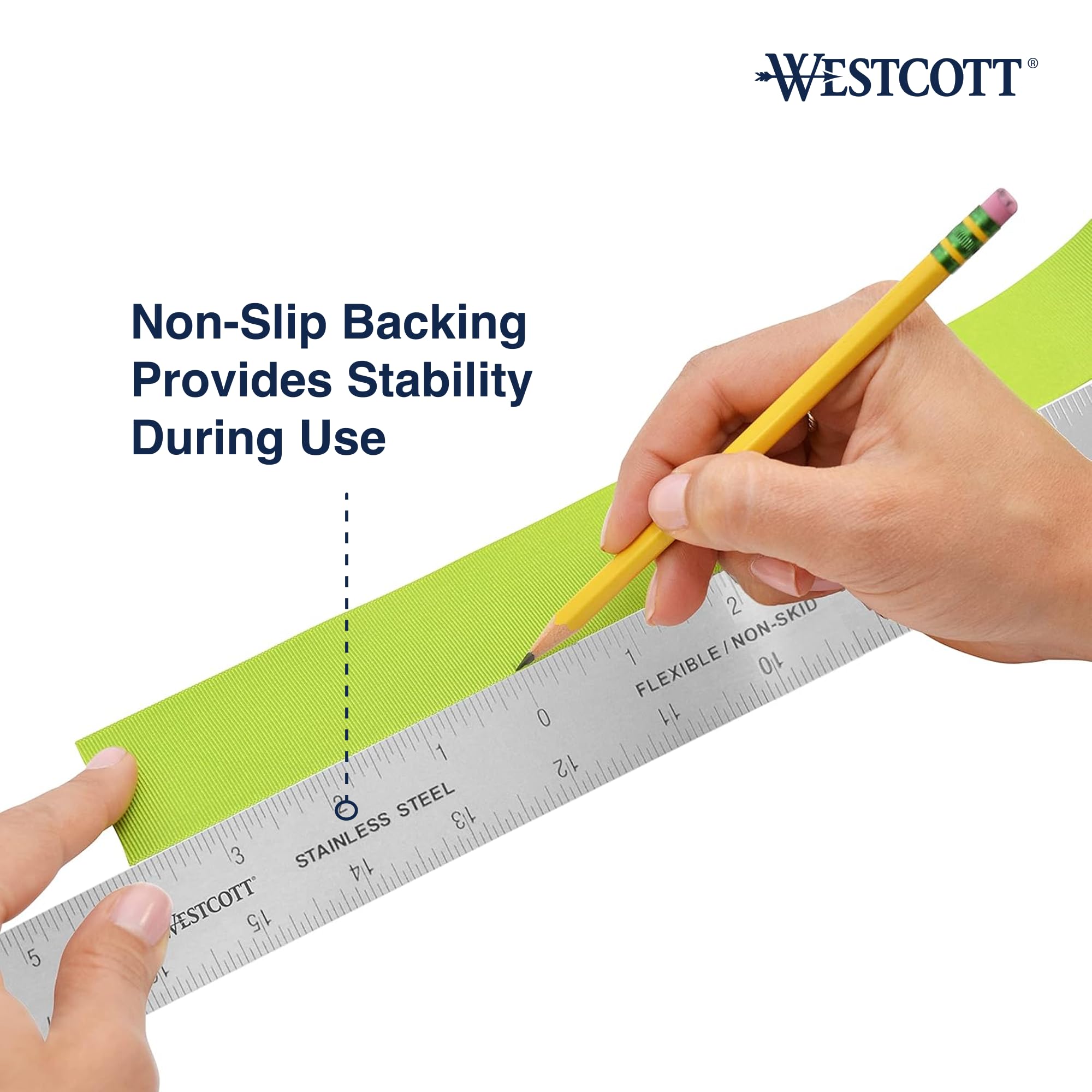 Westcott ZC-24 Zero Center Stainless Steel Metal Ruler with Non-Slip Cork Base, 24 in