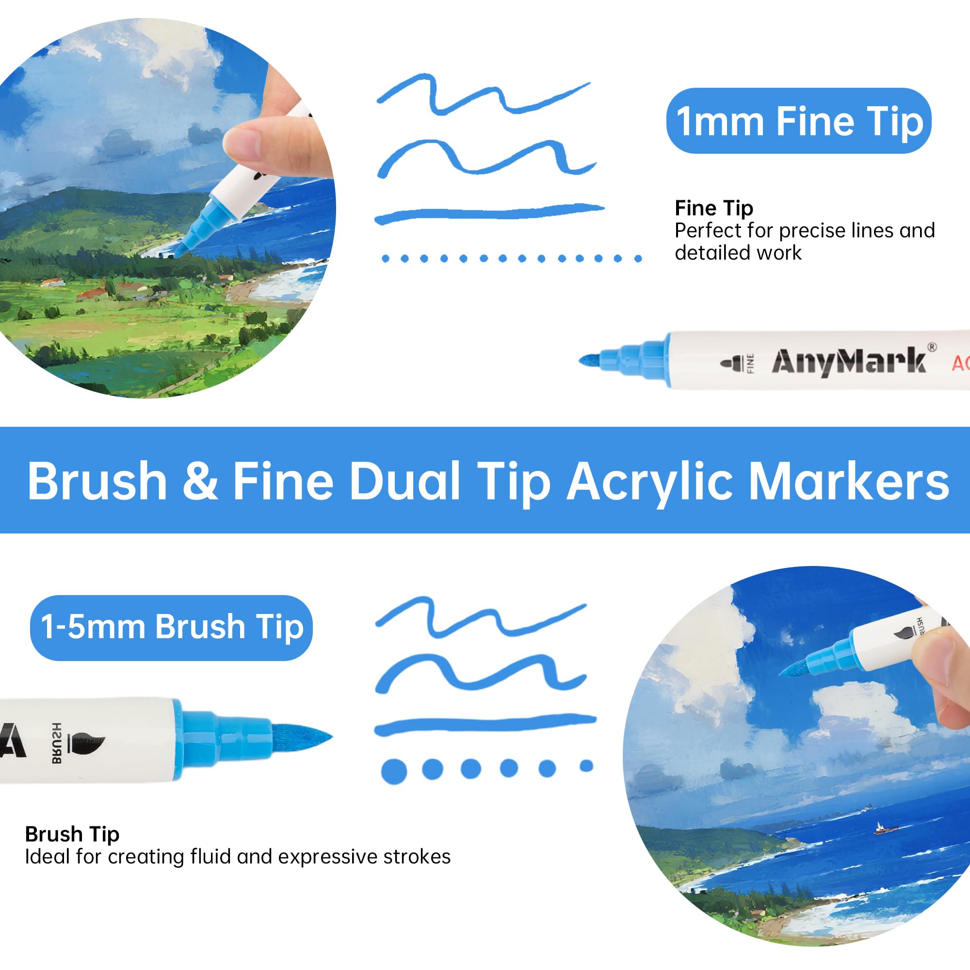 AnyMark 80 Colors Acrylic Paint Markers Nail Art Pens Set, Dual Tip Quick-Drying Nail Polish Pens, Acrylic Paint Pens Art Markers for DIY Nail Art Design Drawing Painting Coloring