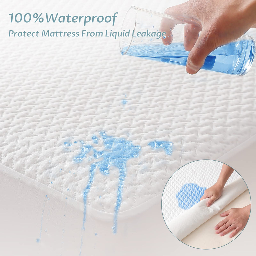 King Size Waterproof Mattress Protector, Breathable 3D Cooling Mattress Pad Fits 18" Deep Pocket, Noiseless Mattress Cover White