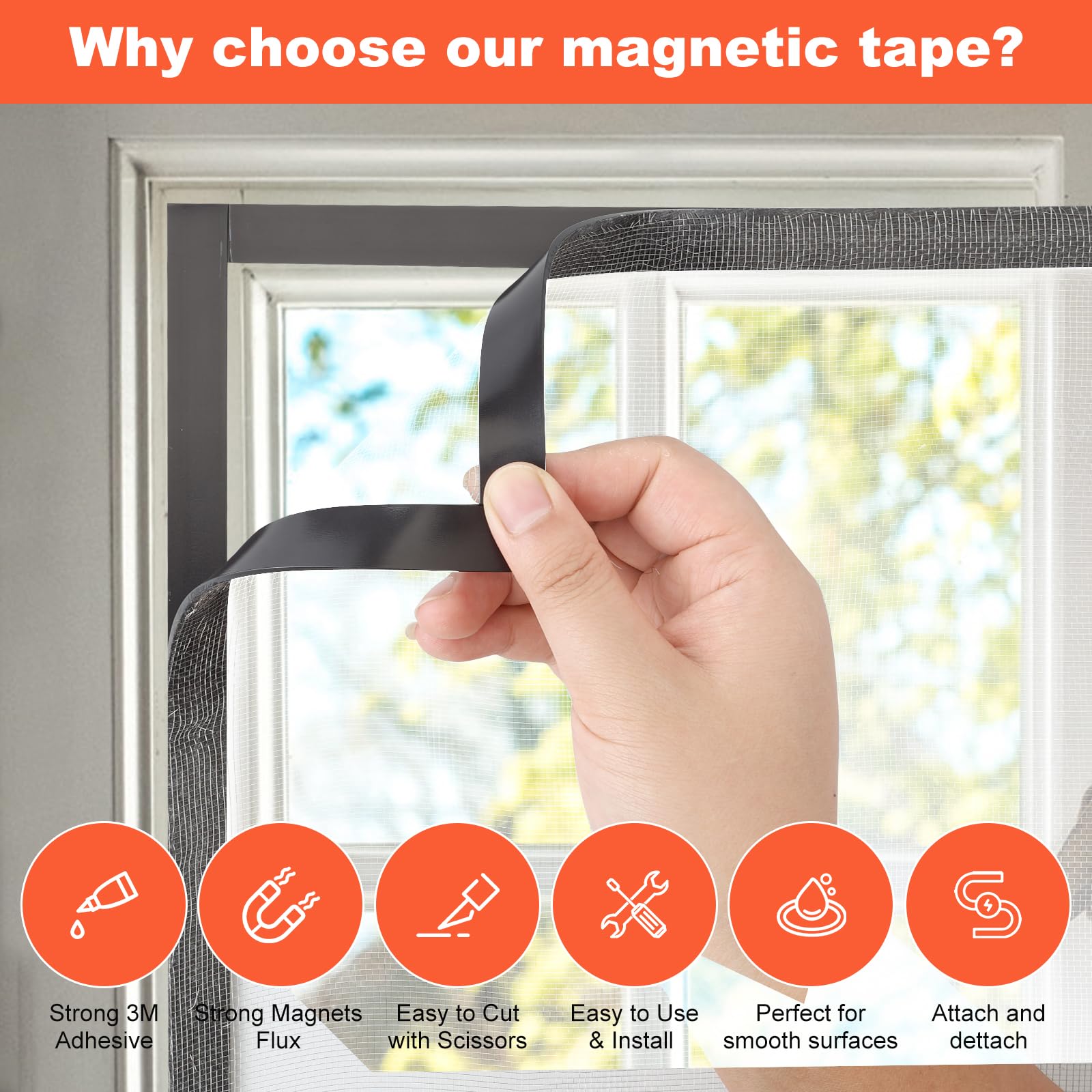 KiloDanMAG A+B Magnetic Tape with Adhesive Backing, Paired A+B Magnetic Strip (7.2FT X 0.6" W x 2 Roll) Flexible Magnet Tape Strips Roll Perfect for for Fly Screen, DIY Craft