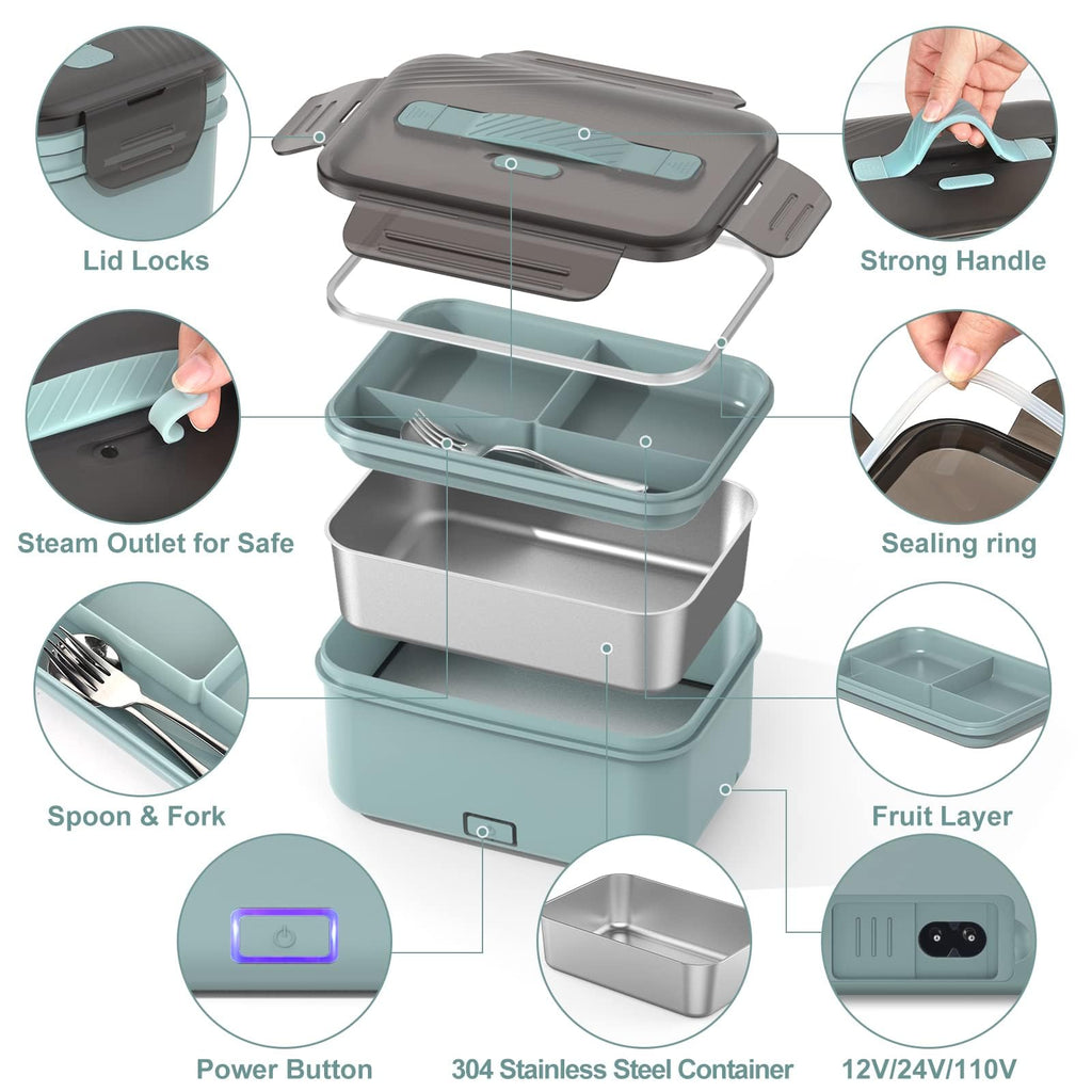 Electric Lunch Box Food Heater for Car Truck Home 1.8L 100W Heated Lunchbox Food Warmer with 12V/24V/110V/220V Portable Microwave for Work Travel Jobsite Camping Christmas Gifts for Adults/Men/Woman