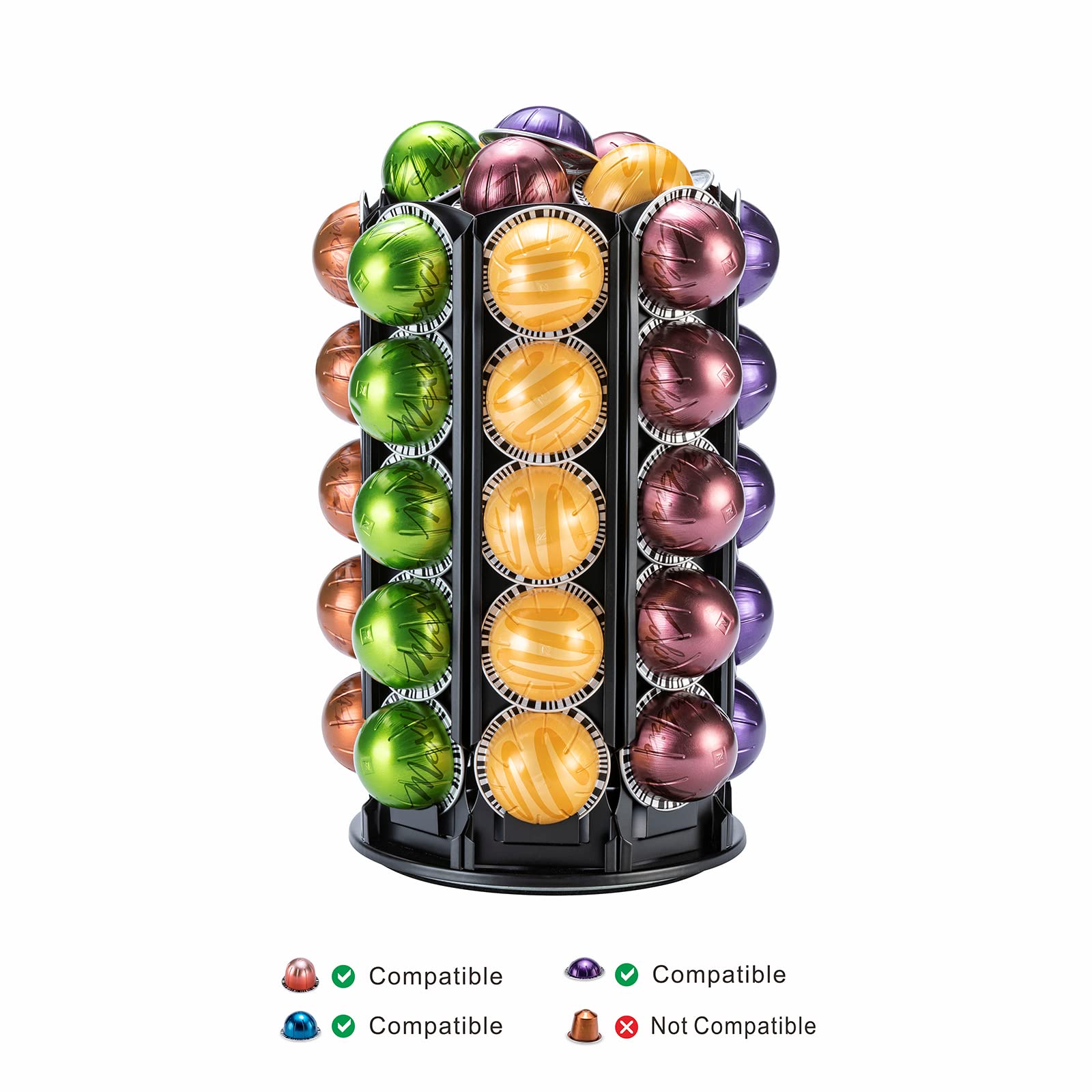 Rice Rat VertuoLine Coffee Pod Carousel Holder (40+ Pods, Black Metal & Rubber, 360° Rotate, Space Saving)
