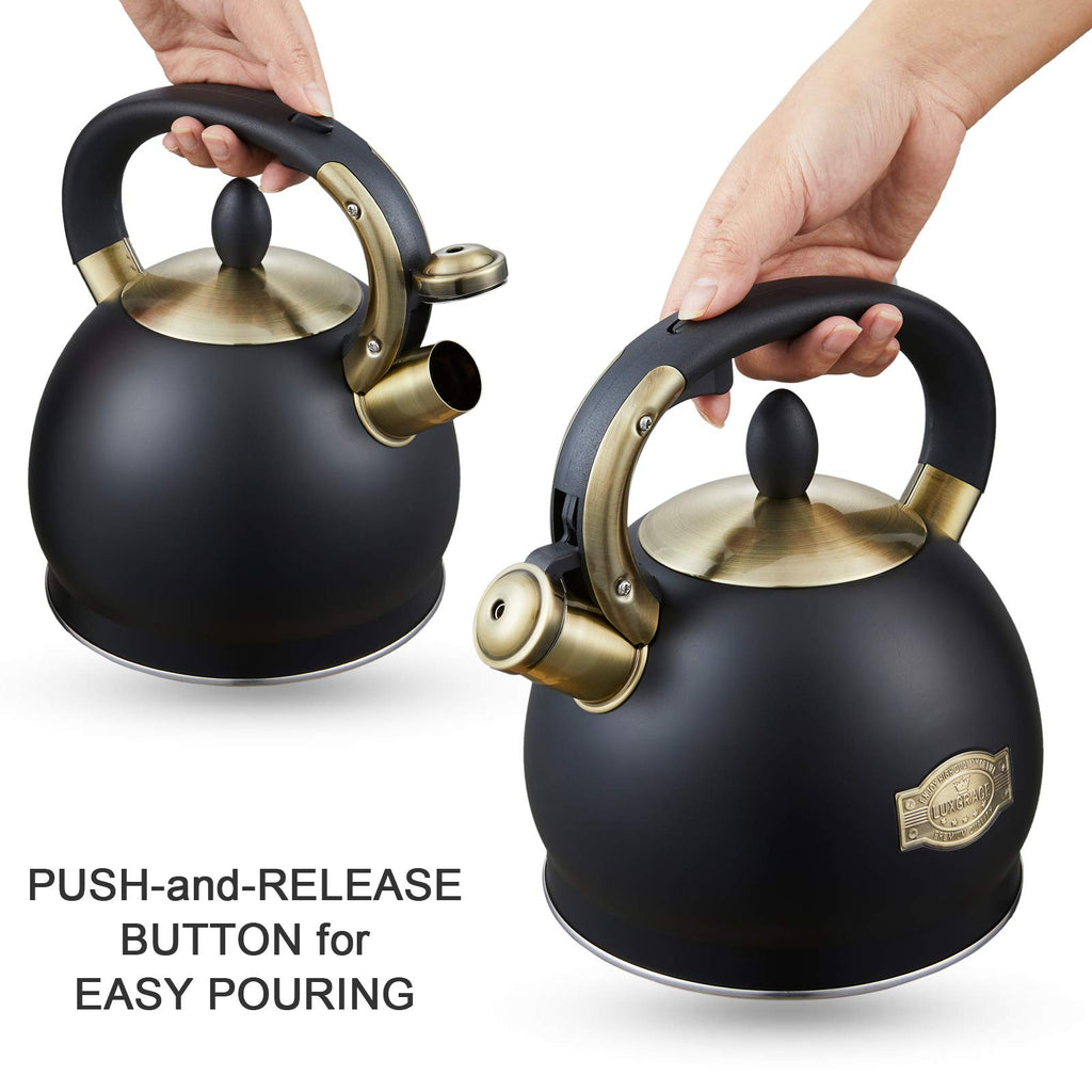 Stove Top Whistling Tea Kettle- Stainless Steel Teakettle Teapot with Ergonomic Handle 2.6 Quart(Black)