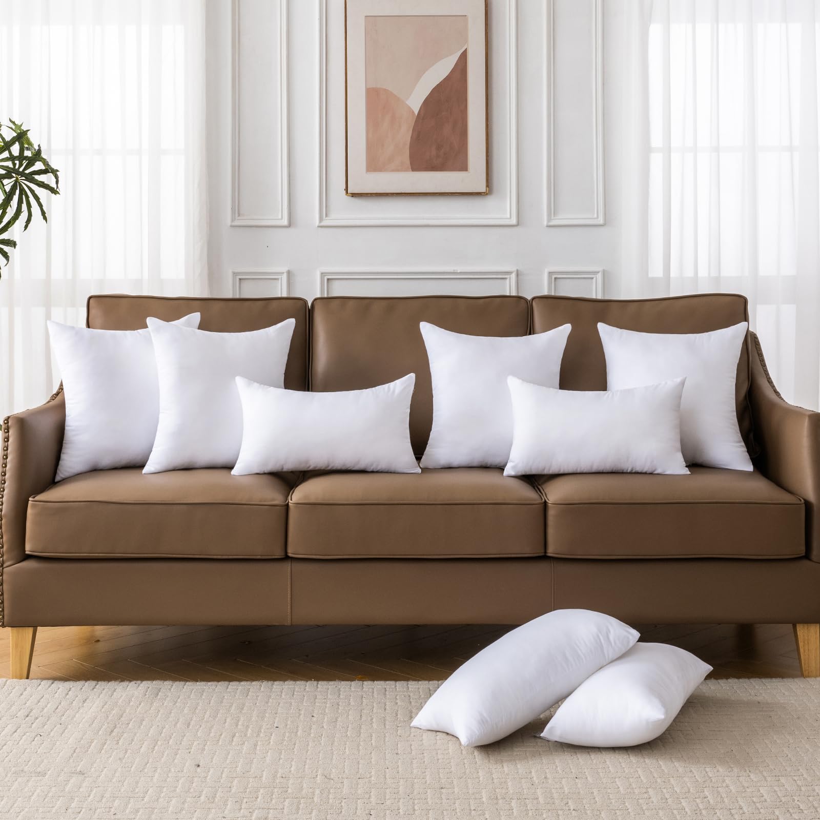 OTPIPCS 18 x 18 Pillow Inserts Set of 4 - Premium Soft and Fluffy 18 Inch Medium Sofa Decorative White Square Throw Pillow Inserts Stuffing for Living Room Couch and Bedroom Interior Cushions
