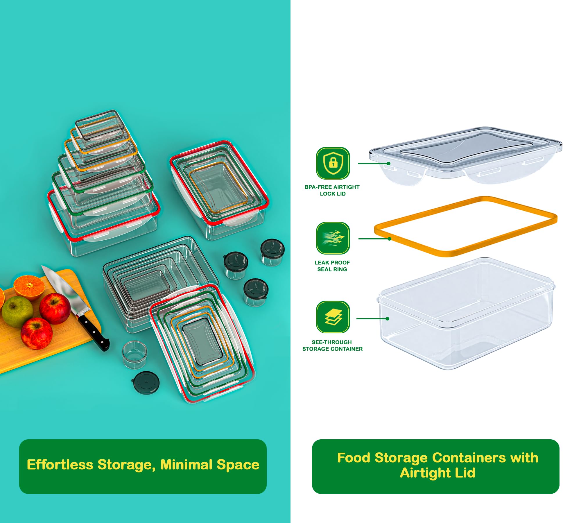 40 Pcs Food Storage Containers with Lids Airtight- Plastic Meal Prep Container for Pantry Kitchen Organization, Microwave, Dishwasher, Freezer Safe -100% Leak Proof (20 Stackable Boxes-20 Lids)