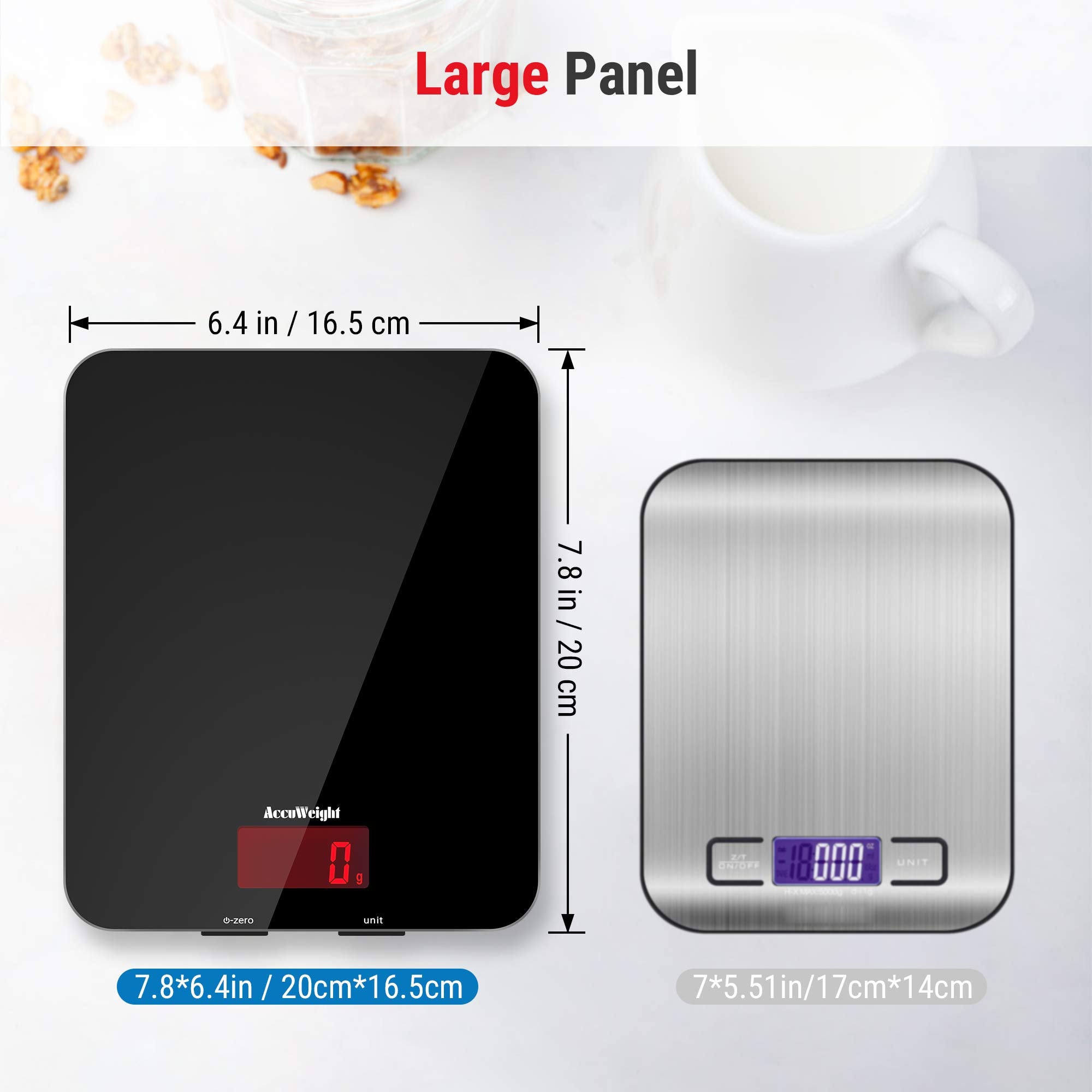 Accuweight 201B Digital Food Scale with Tempered Glass Surface, 5kg/11lb Kitchen Scale with LCD Display, 4 Units & 0.1oz/1g Precision Weight Scale for Baking Cooking Meal Prep
