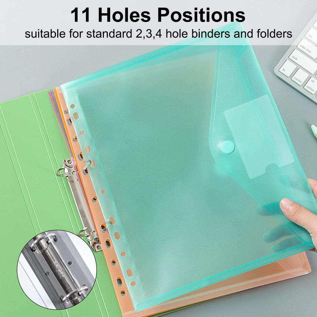 30PCS Binder Pocket Plastic File Folder A4 Waterproof Binder Folders with Pockets for Documents and Snap Button for School Home Work Office,6 Colors