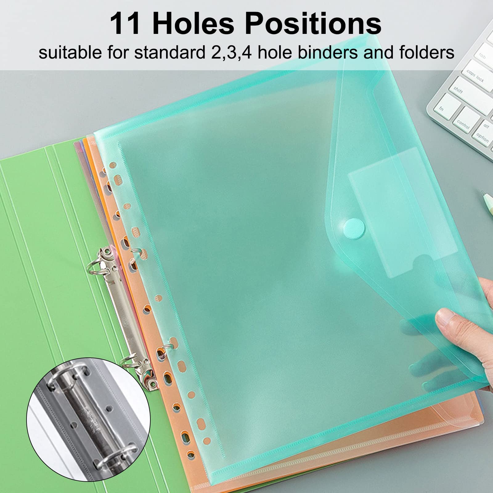 30PCS Binder Pocket Plastic File Folder A4 Waterproof Binder Folders with Pockets for Documents and Snap Button for School Home Work Office,6 Colors