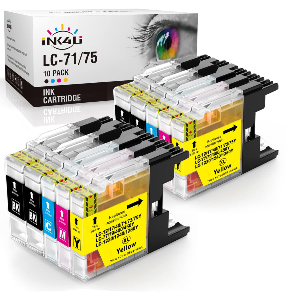INK4U LC71 LC75 10-Pack Compatible Ink Cartridge Replacement for LC75 LC71 LC79 XL High Yield to Use with MFC-J6510DW MFC-J6710DW MFC-J6910DW MFC-J280W (4 Black, 2 Cyan, 2 Magenta, 2 Yellow)