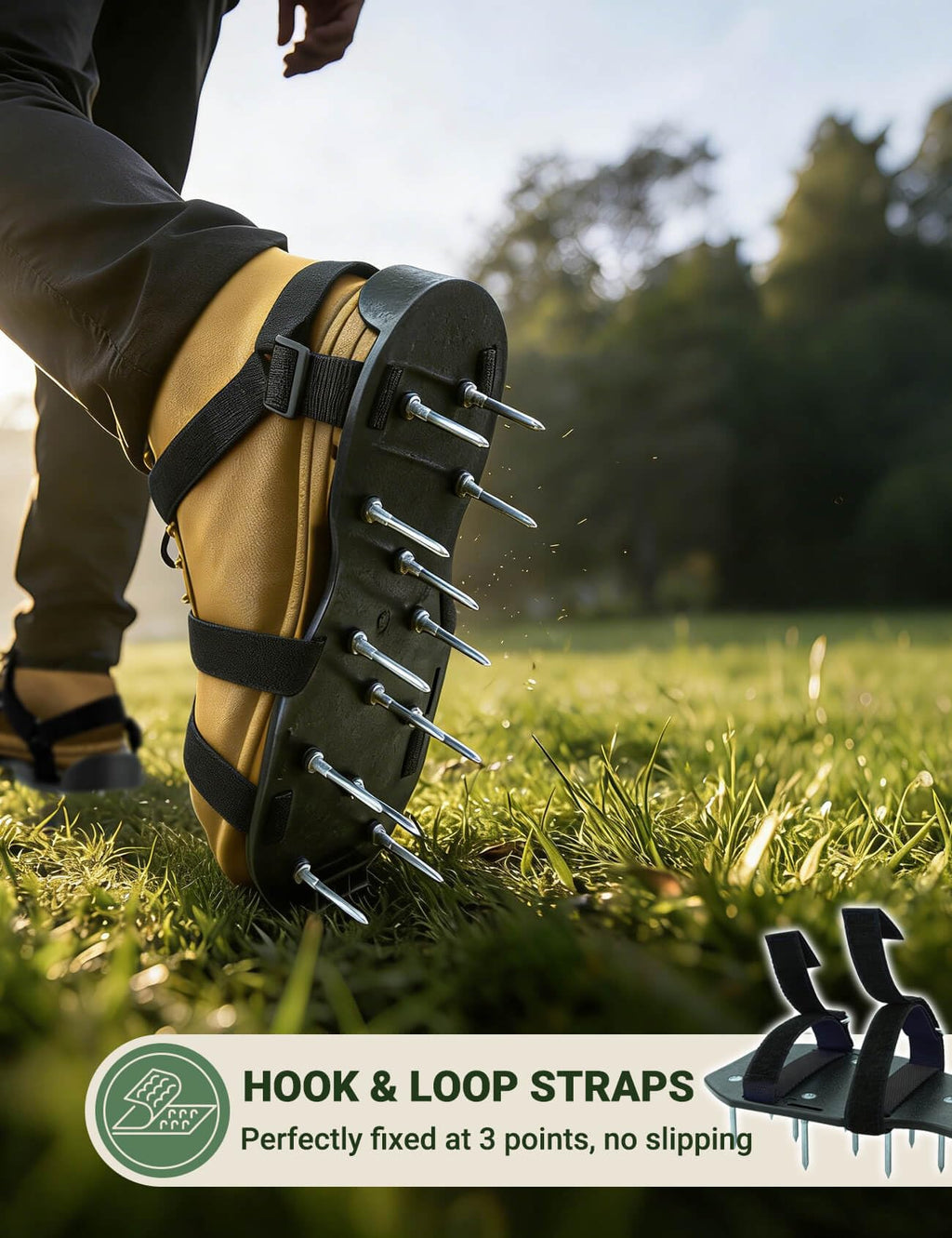 MILLUXXi Lawn Aerator Shoes with Hook & Loop Straps for Effectively Aerating Lawn Soil, Free-Installation Heavy Duty Spiked Sandals Shoes for Yard Patio Garden, One Size Fits All