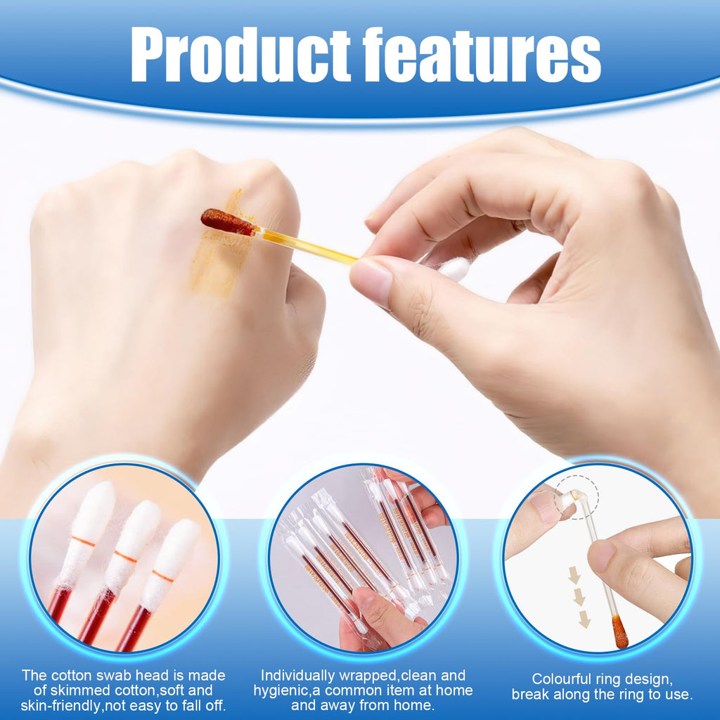 Iodine Swabs, 200 Pcs Disposable Iodine Swabs, Iodine Swabs Individually Wrapped for Nose Care, Disinfection Wound, Outdoor Medical Supplies