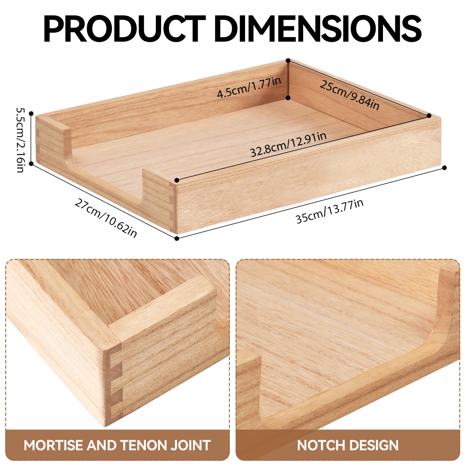 KIRIGEN Wood Letter Tray, Single-Tier Front-Load Desktop Paper Organizer, Wooden Document Tray for Letter and A4 Paper, File Folder, Mail, Home Office Desk, 13.77 x 10.62 x 2.16 Inch, TP-NA