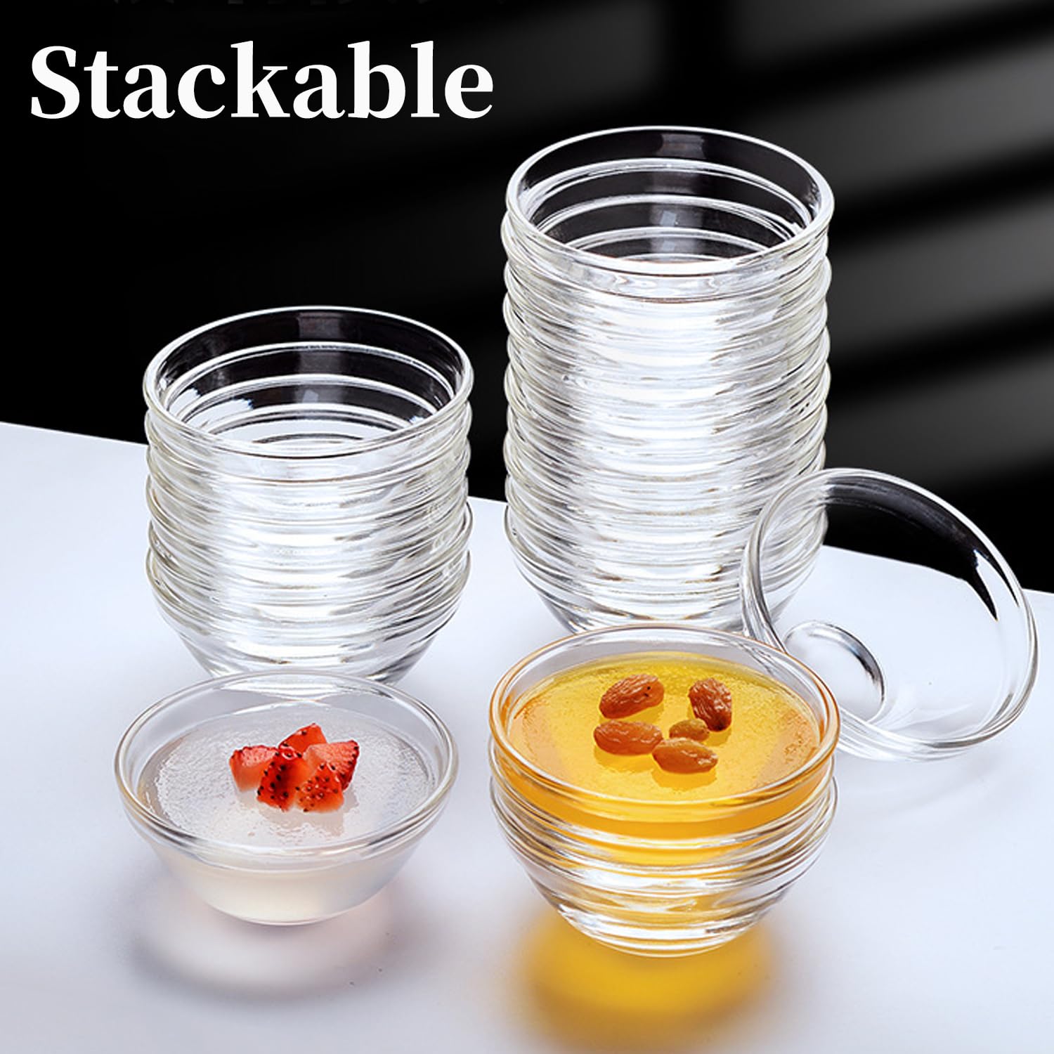 Orkim 3in 2.5oz Small Clear Glass Ramekins Custard Bowls, 10 Pack Mini Glass Dipping Sauce Cups Pinch Bowl, Little Kitchen Condiment Ingredient Prep Salad Dishes, Dishwasher Microwave Freezer Safe