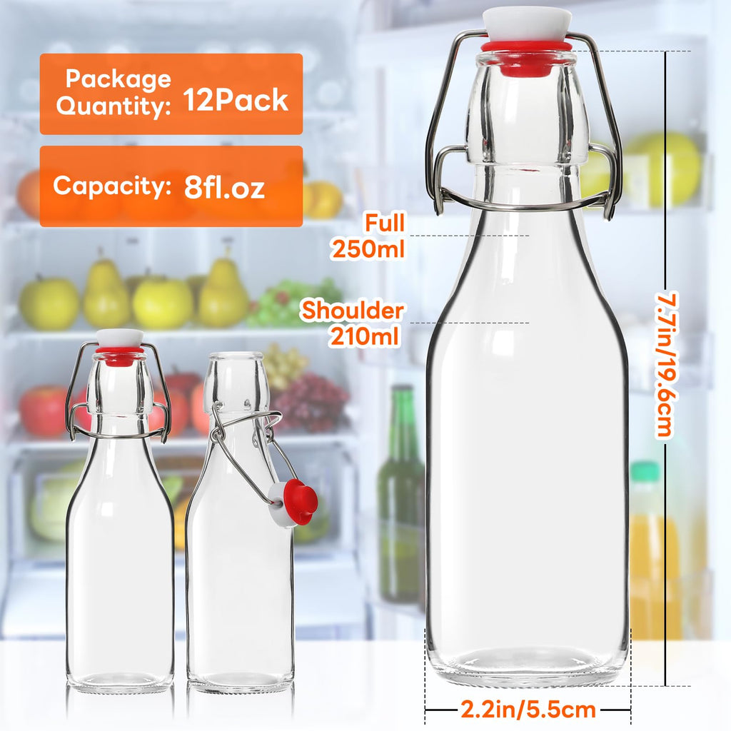 Alotpower Swing Top Glass Bottles 8 oz 12Pack, Flip Top Glass Bottles with Airtight Flip Lids for Vanilla Extract Bottles/Home Brewing/Beverages/Oil (8 fl. oz, Set of 12)