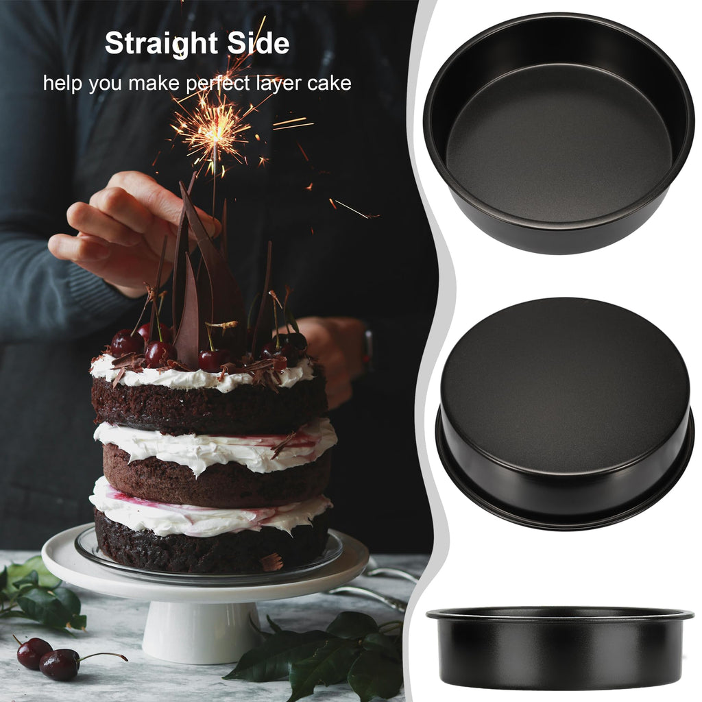AWTBDP 8 Inch Cake Pan Set of 3, Nonstick Baking Pans Set with 100PCS Pre-Cut Parchment Paper for Layer Cakes, Durable Round Cake Pans Sets for Baking for Birthday Christmas, Dishwasher Safe