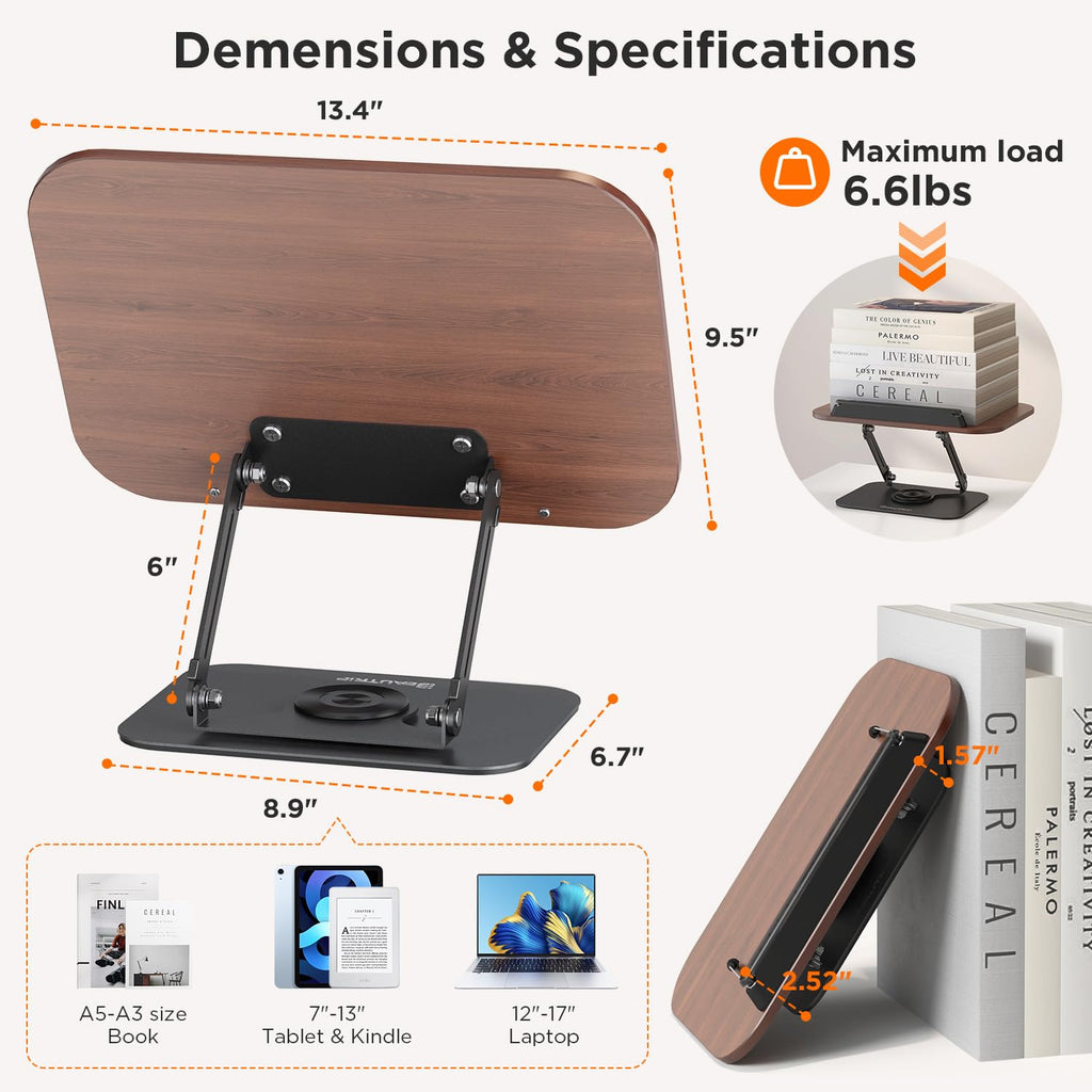 BEAUTRIP Book Stand for Reading, Foldable Book Holder for Desk Hands Free, Display Stand for Office, Kitchen, Cookbooks, Textbook, Recipe, Magazines, Tablets and Laptops