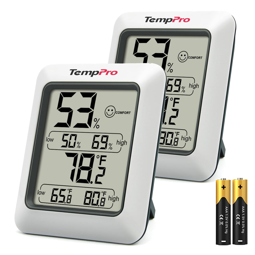 TempPro 2 Packs Digital Hygrometer Indoor Thermometer with Max/Min Records Room Thermometer and Humidity Monitor with Large LCD Display(Previously ThermoPro)
