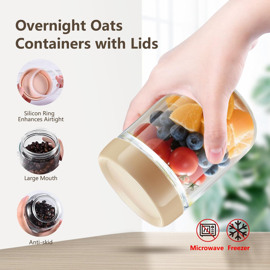 16 OZ Overnight Oats Jar, 6 Pack Overnight Oats Containers with Lids,Reusable Mason Jars, Meal Prep Containers with Lids, Glass Container Food Storage, Glass Jar for Oats,Yogurt,Snacks,Fruit