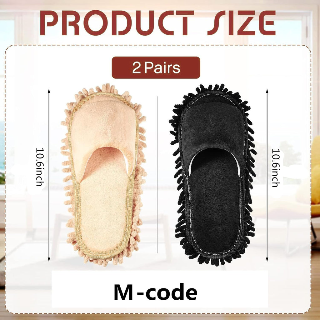 Mtxorvix 4Pcs Floor Mop Shoes, Microfiber Cleaning Mop Slippers Washable Floor Dusting Slippers Unisex Household Cleaning Tools for Pool Kitchen Floor Dust Dirt (Black, beige, M)