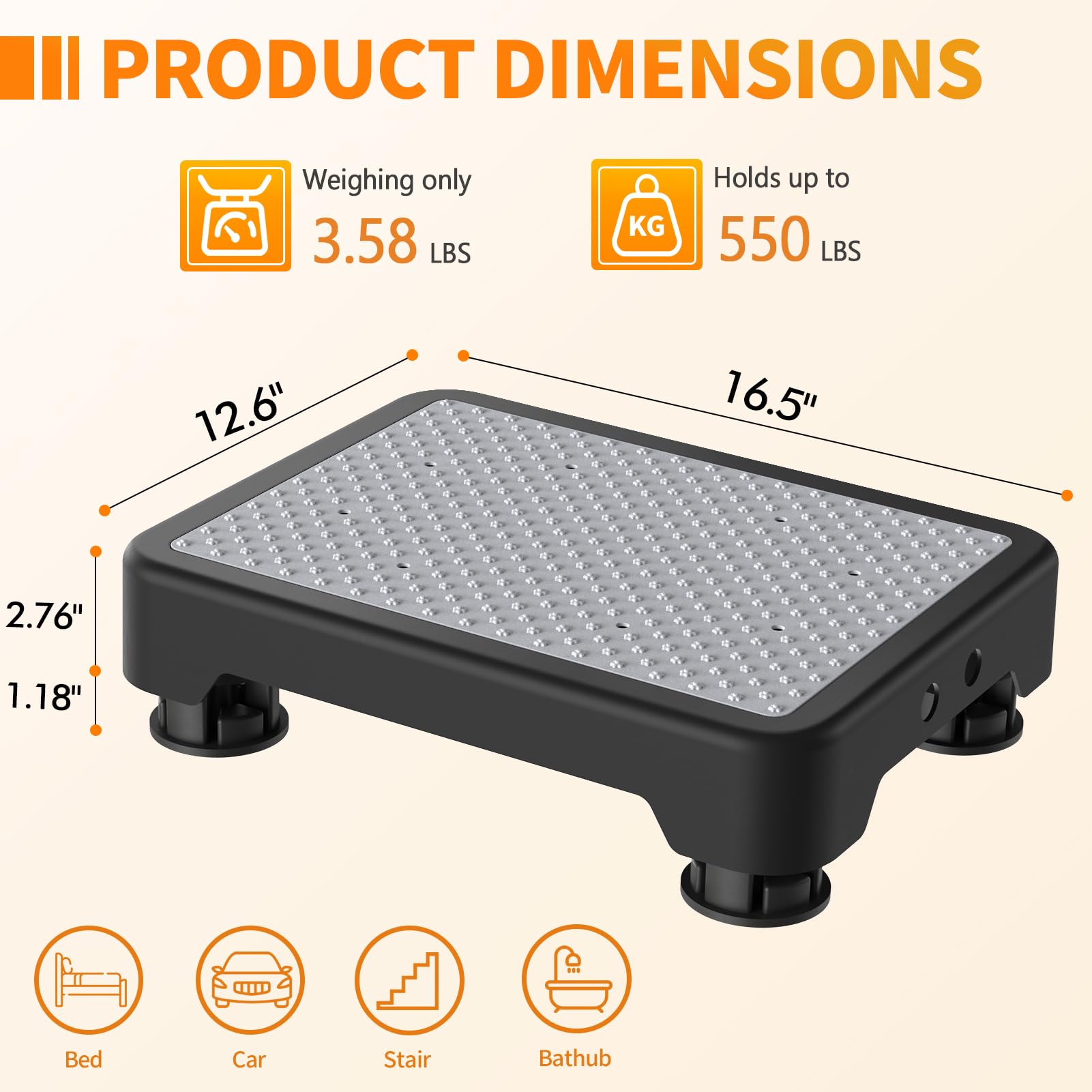 Ronlap One Step Stools for Adults, Portable Safety Step Platform for Seniors Small Plastic Bedside Mobility Wide Stepstools Elderly Assistance, Black-Gray