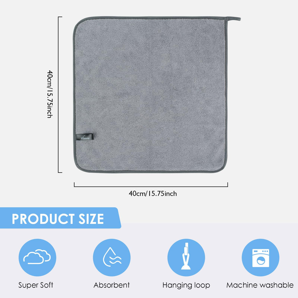 VIVOTE Microfibre Guest Towels, Super Soft and Absorbent Towel, Microfibre Hanging Towel for Kitchen and Bathroom, Dry Hand Towels, 40 x 40 cm, Guest Towel, Kitchen Towels, Pack of 2, Grey