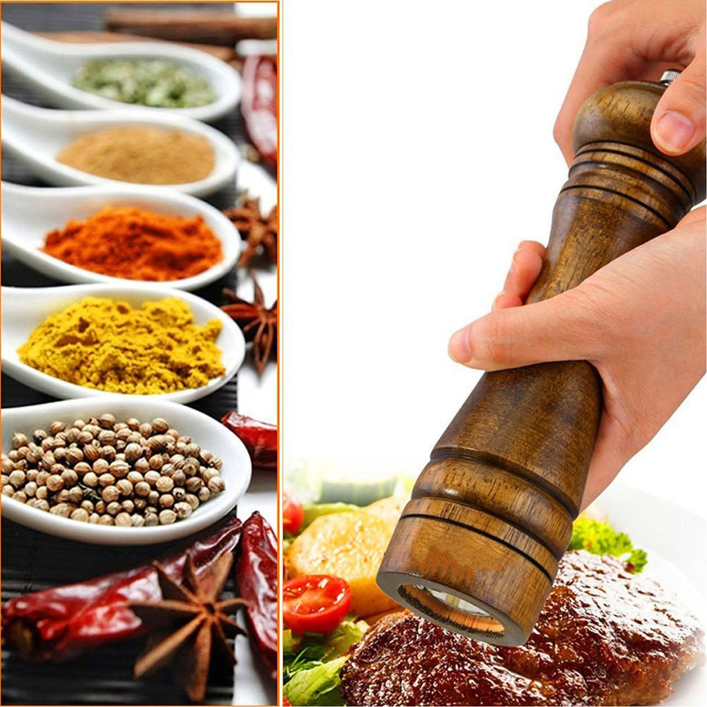 BINHAI Wooden Pepper Mill Pepper Grinder Kit Manual Mills Solid with Strong Adjustable Ceramic Grinders Set 8 Inches