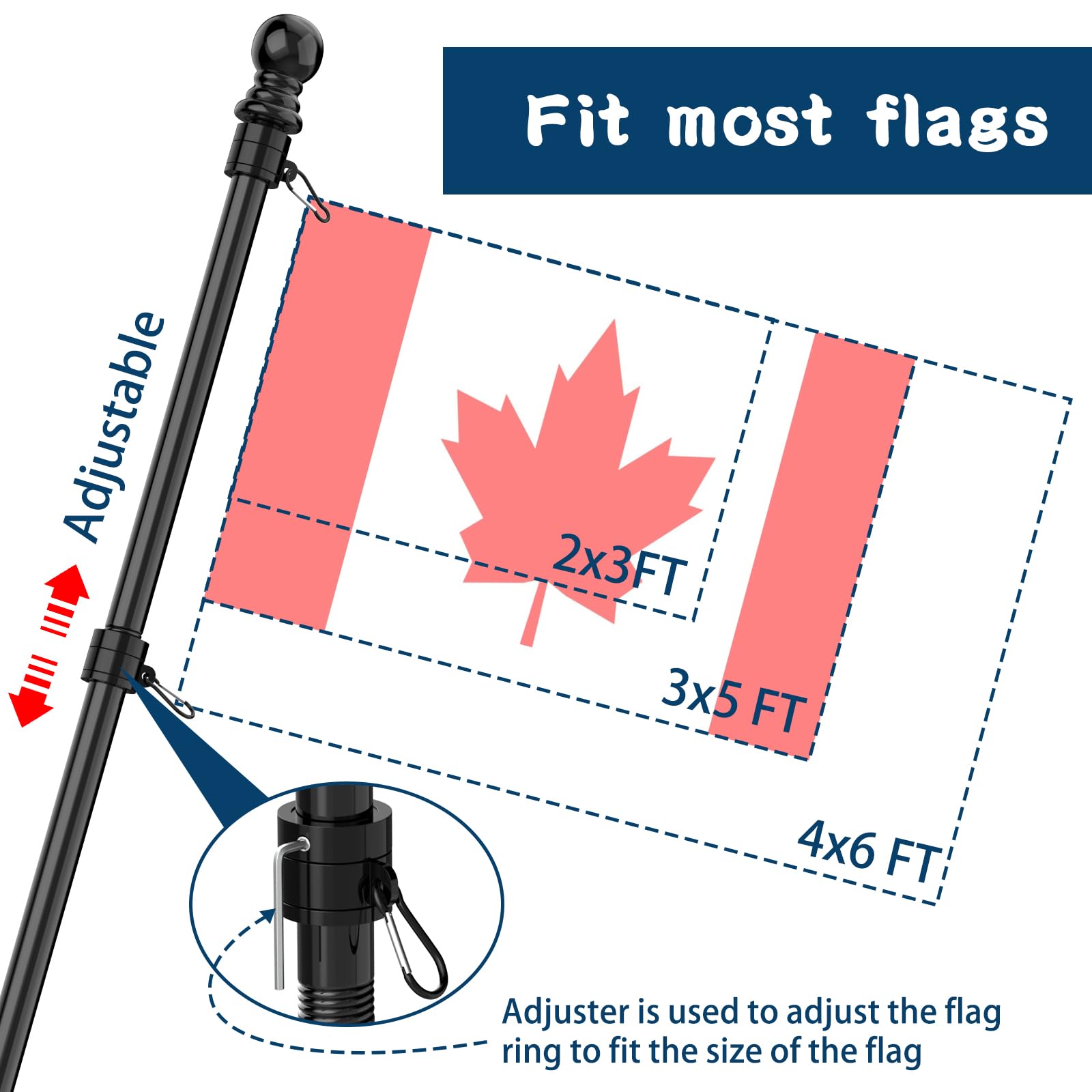 Hanotic Flag Pole Kit, 6FT Flag Poles Outdoor with Upgraded Bracket, Adjustable Length, 360° Tangle Stainless Steel, Residential or Commercial, for Garden, Yard, Patio (Without Flag, Black)