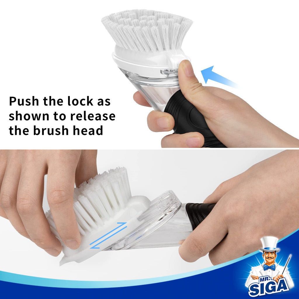 MR.SIGA Soap Dispensing Dish Brush, Kitchen Brush Refill, Pack of 4