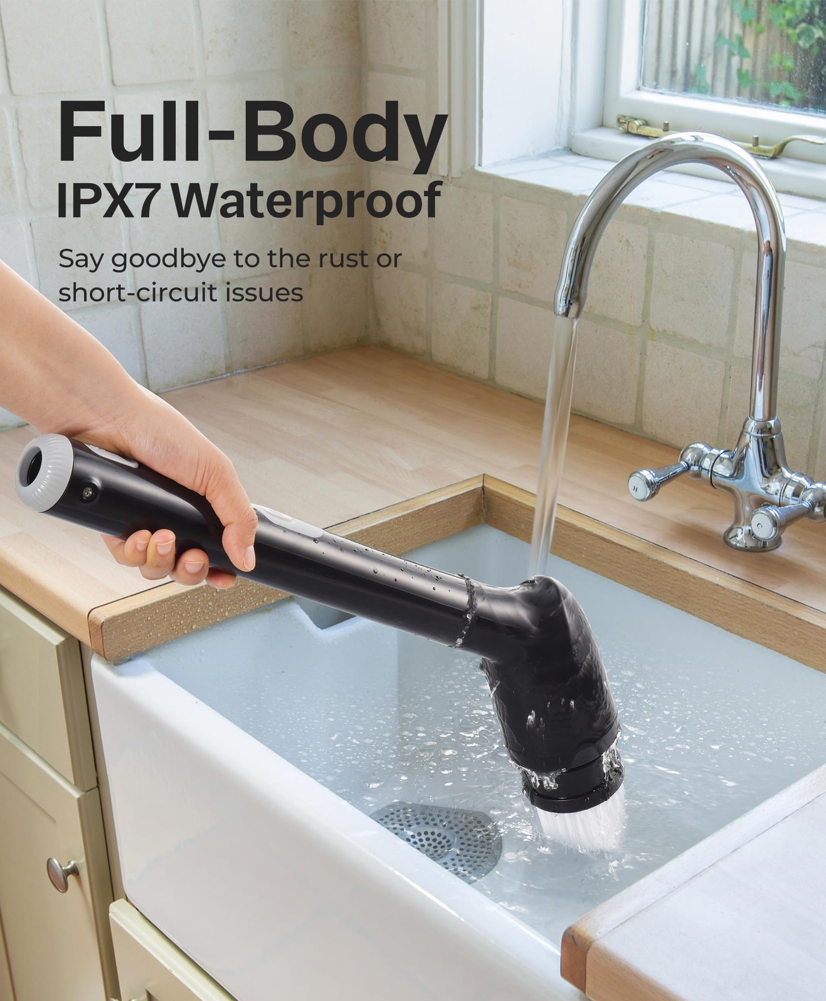 LyriFine Cordless Electric Spin Scrubber, 7 in 1 Shower Cleaner for More Use, Dual Speed & Detachable Long Handle, Electric Scrubber Cleaning, Waterproof Bathroom Scrubber Tub Tile Floor Bathtub