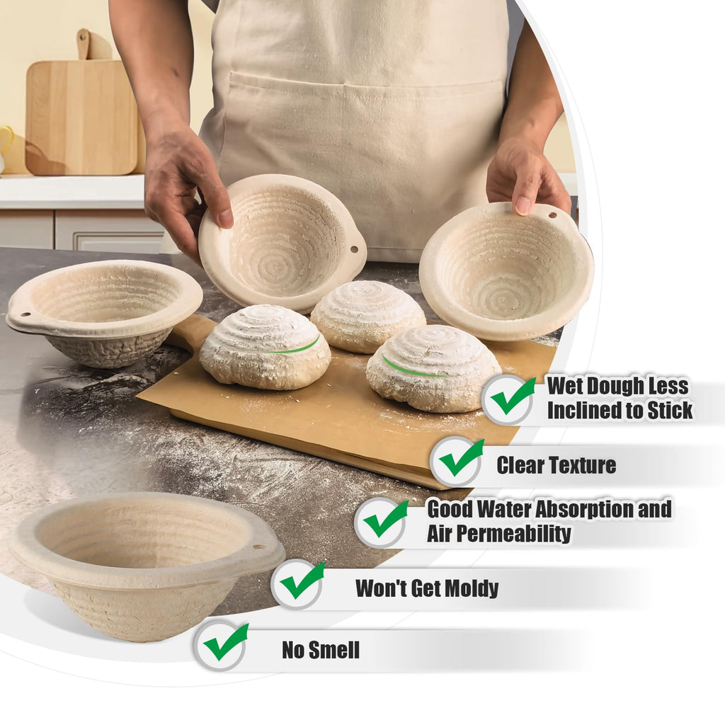 13cm/5inch Small Round Bread Proofing Basket Sourdough Banneton Bortform with Liners Set 12 For Professional and Homemade Bread Baking Supplies